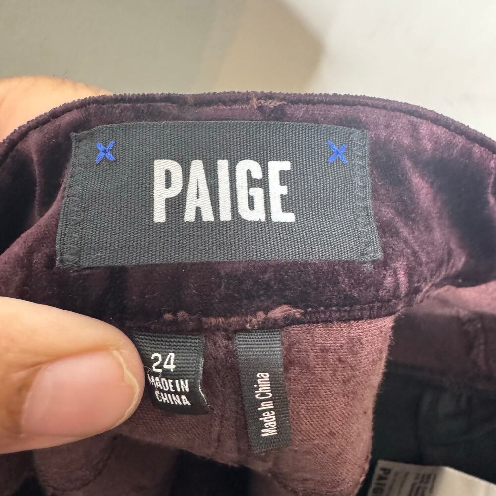 PAIGE Hoxton Ankle Velvet Pants Sz 24 Burgundy High Rise Skinny‎ NWT - Picture 11 of 14